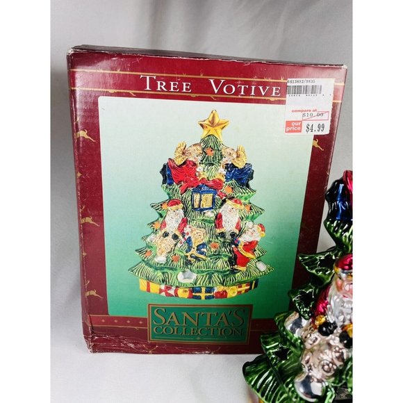 Christmas Tree Tea Light Votive Candle Holder Ceramic Santa’s Collection Vintage - Picture 10 of 12